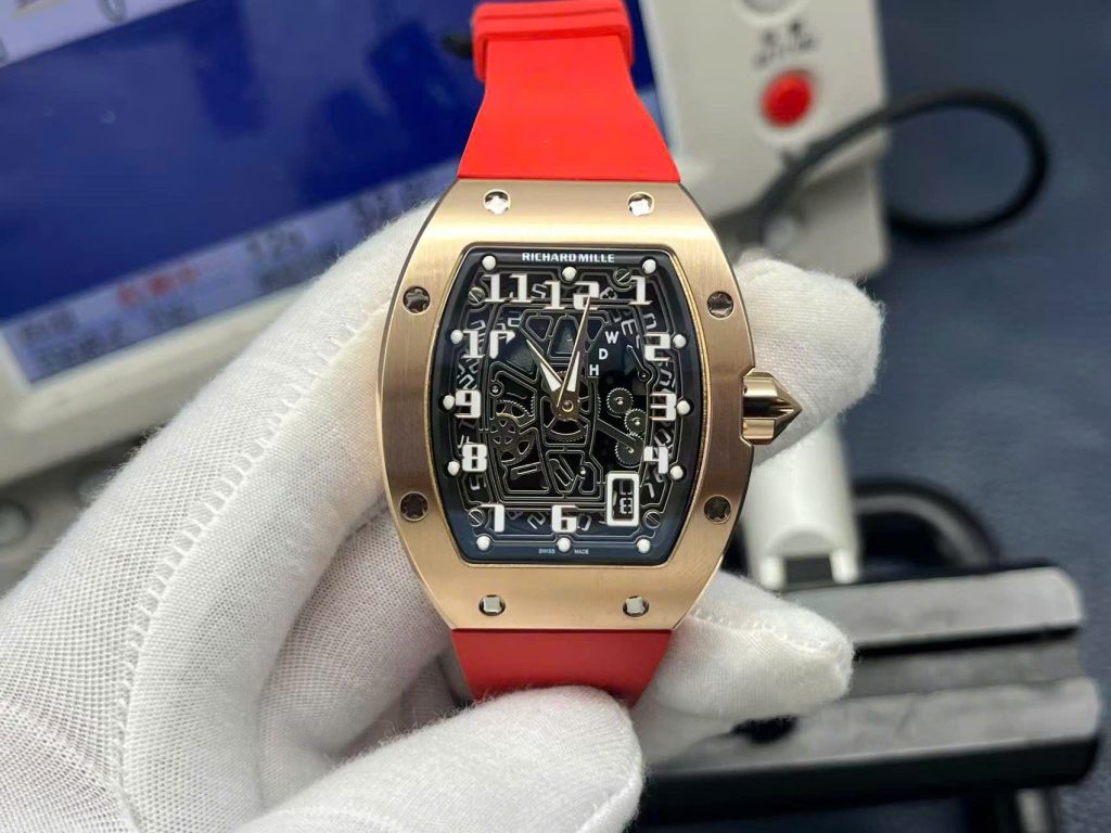 Đồng hồ Richard Mille RM67-01 Replica 11 vỏ mạ vàng hồng dây cao su đỏ 38 (2)
