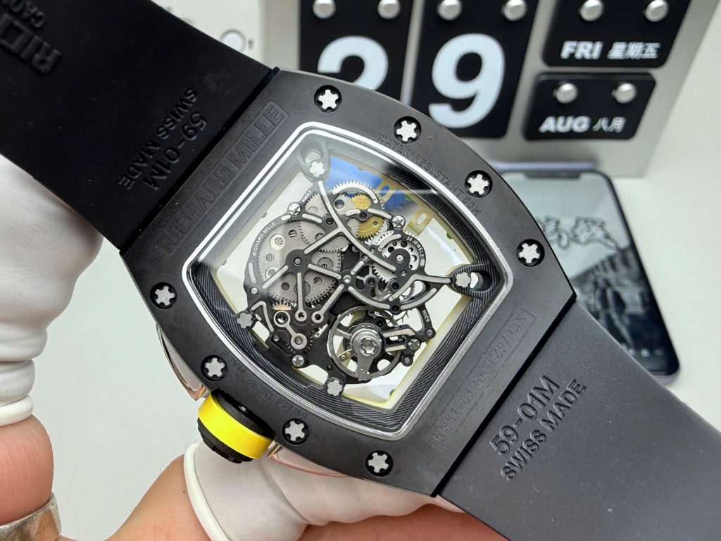 Đồng hồ Richard Mille Replica 11 RM61-01 Yohan Blake vỏ gốm đen dây cao su 43x50mm (2)