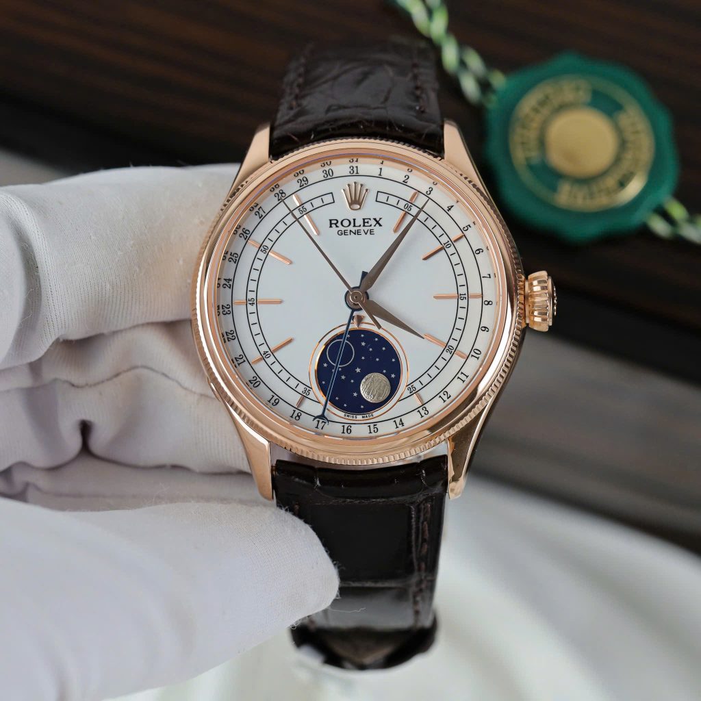 Đồng hồ Rolex Cellini Moonphase 50535 chế tác vỏ bọc vàng thật dây da 39mm (2)