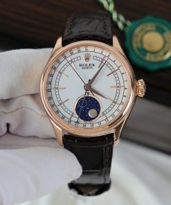 Đồng hồ Rolex Cellini Moonphase 50535 chế tác vỏ bọc vàng thật dây da 39mm (2)