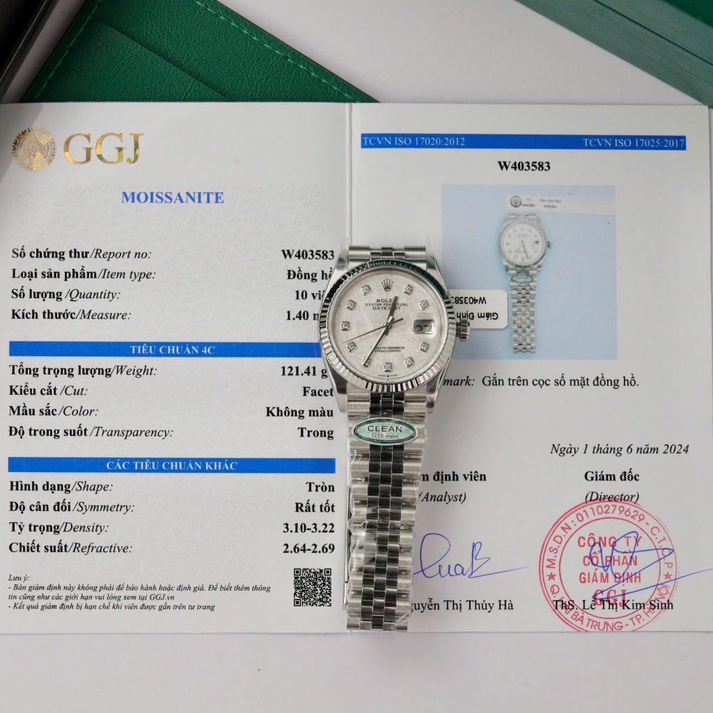 Đồng hồ Rolex DateJust chế tác mặt thiện thạch cọc số đính moissanite 36mm (2)
