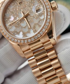 Đồng hồ Rolex DateJust mặt số butterfly chế tác bọc vàng thật viền đính kim cương moissanite 31mm (2)