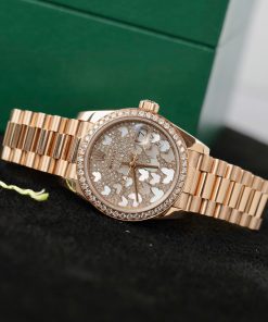 Đồng hồ Rolex DateJust mặt số butterfly chế tác bọc vàng thật viền đính kim cương moissanite 31mm (2)