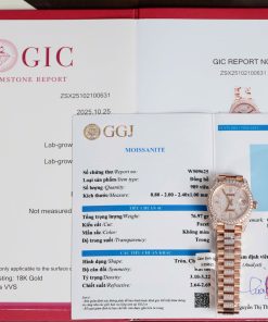 Đồng hồ Rolex DateJust nữ chế tác đính full moissanite vỏ bọc vàng hồng 31mm (2)