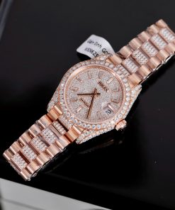 Đồng hồ Rolex DateJust nữ chế tác đính full moissanite vỏ bọc vàng hồng 31mm (2)