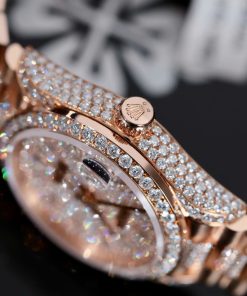 Đồng hồ Rolex DateJust nữ chế tác đính full moissanite vỏ bọc vàng hồng 31mm (2)