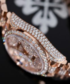 Đồng hồ Rolex DateJust nữ chế tác đính full moissanite vỏ bọc vàng hồng 31mm (2)
