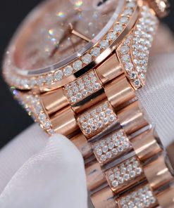 Đồng hồ Rolex DateJust nữ chế tác đính full moissanite vỏ bọc vàng hồng 31mm (2)