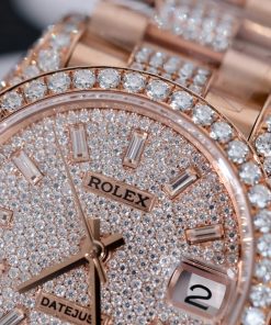 Đồng hồ Rolex DateJust nữ chế tác đính full moissanite vỏ bọc vàng hồng 31mm (2)