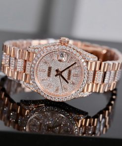 Đồng hồ Rolex DateJust nữ chế tác đính full moissanite vỏ bọc vàng hồng 31mm (2)