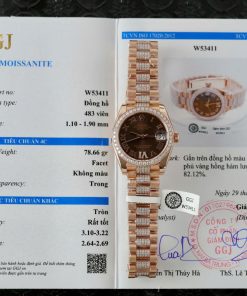 Đồng hồ Rolex DateJust nữ mặt nâu chế tác bọc vàng thật đính kim cương moissanite 31mm (1)