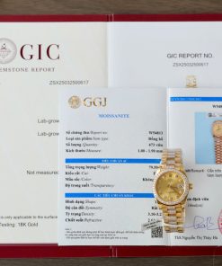 Đồng hồ Rolex DateJust nữ mặt vàng champagne chế tác bọc vàng thật đính kim cương moissanite 31mm (2)
