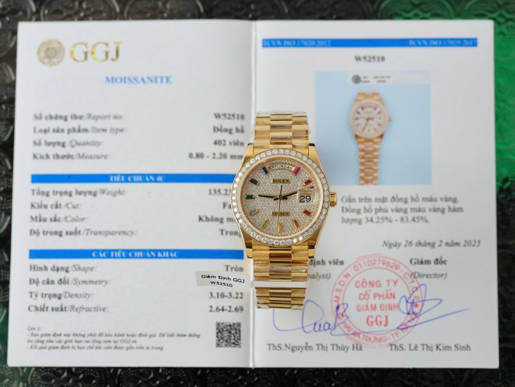 Đồng hồ Rolex Day-Date chế tác bọc vàng 18K độ kim cương moissanite nhà máy GM 36mm (2)