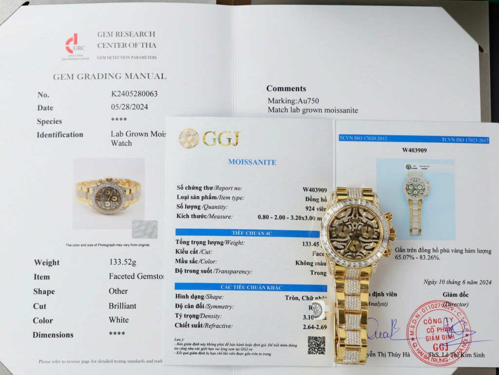 Đồng hồ Rolex Daytona Eye Of Tiger Replica 11 bọc vàng thật đính kim cương moissanite HongKong 40mm (2)