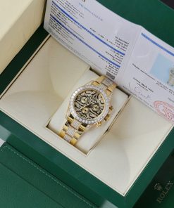 Đồng hồ Rolex Daytona Eye Of Tiger Replica 11 bọc vàng thật đính kim cương moissanite HongKong 40mm (2)