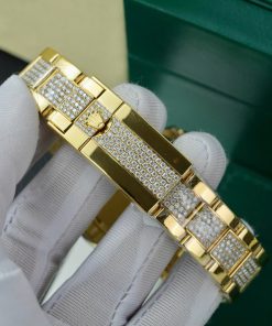 Đồng hồ Rolex Daytona Eye Of Tiger Replica 11 bọc vàng thật đính kim cương moissanite HongKong 40mm (2)