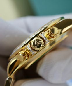 Đồng hồ Rolex Daytona Eye Of Tiger Replica 11 bọc vàng thật đính kim cương moissanite HongKong 40mm (2)