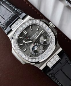 Đồng hồ nam Patek Philippe Nautilus 5724 Replica 11 đính moissanite baguette HongKong 40mm (2)