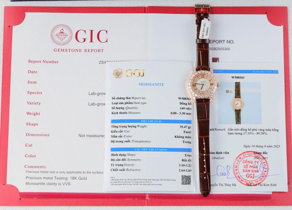 Đồng hồ nữ Chopard chế tác bọc vàng hồng 18K vỏ đính full moissanite HongKong 34mm (2)