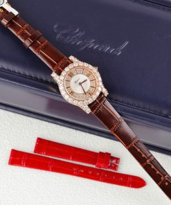 Đồng hồ nữ Chopard chế tác bọc vàng hồng 18K vỏ đính full moissanite HongKong 34mm (2)