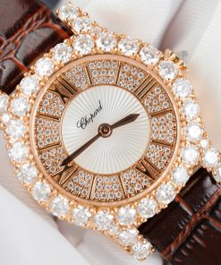 Đồng hồ nữ Chopard chế tác bọc vàng hồng 18K vỏ đính full moissanite HongKong 34mm (2)