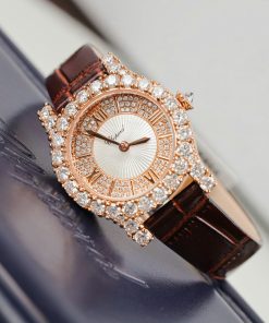 Đồng hồ nữ Chopard chế tác bọc vàng hồng 18K vỏ đính full moissanite HongKong 34mm (2)