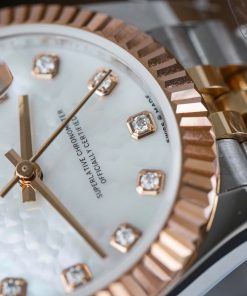 Đồng hồ nữ Rolex DateJust chế tác mặt khảm xà cừ vỏ bọc vàng thật xưởng GM 31mm (2)