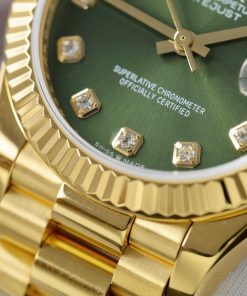 Đồng hồ nữ Rolex DateJust chế tác mặt xanh lá cây bọc vàng thật 31mm (2)