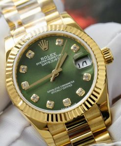 Đồng hồ nữ Rolex DateJust chế tác mặt xanh lá cây bọc vàng thật 31mm (2)