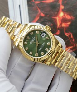 Đồng hồ nữ Rolex DateJust chế tác mặt xanh lá cây bọc vàng thật 31mm (2)