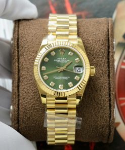 Đồng hồ nữ Rolex DateJust chế tác mặt xanh lá cây bọc vàng thật 31mm (2)